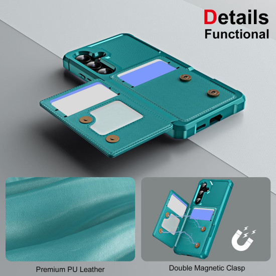For Samsung Galaxy S24+ 5G Horizontal Flip Card Bag Holder Leather Phone Case(Cyan Green)