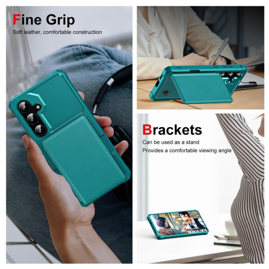 For Samsung Galaxy S24+ 5G Horizontal Flip Card Bag Holder Leather Phone Case(Cyan Green)