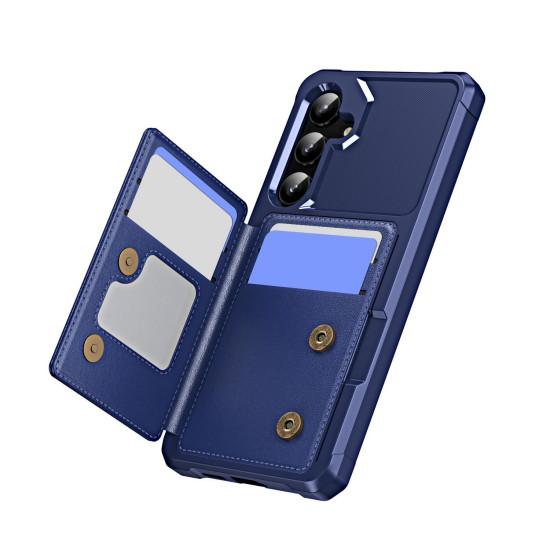 For Samsung Galaxy S24+ 5G Horizontal Flip Card Bag Holder Leather Phone Case(Dark Blue)