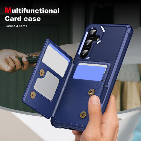 For Samsung Galaxy S24+ 5G Horizontal Flip Card Bag Holder Leather Phone Case(Dark Blue)