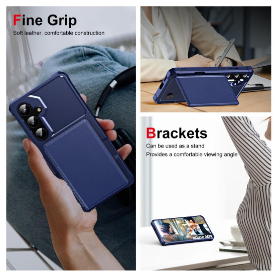 For Samsung Galaxy S24+ 5G Horizontal Flip Card Bag Holder Leather Phone Case(Dark Blue)