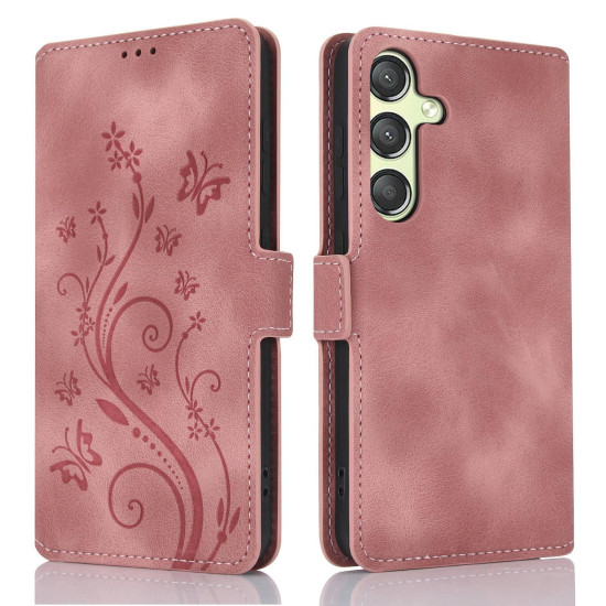 For Samsung Galaxy S24+ 5G Dreamy Butterfly Love Flower Embossed Leather Phone Case(Rose Gold)