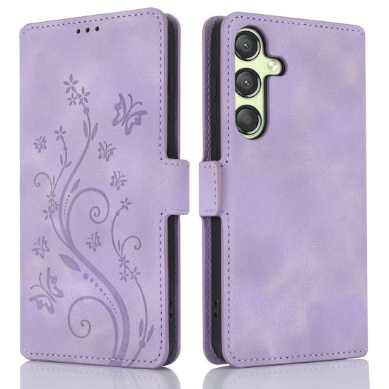 For Samsung Galaxy S24+ 5G Dreamy Butterfly Love Flower Embossed Leather Phone Case(Purple)