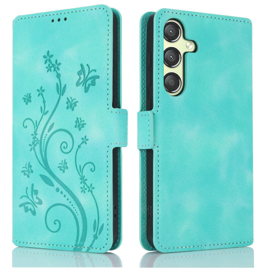 For Samsung Galaxy S24+ 5G Dreamy Butterfly Love Flower Embossed Leather Phone Case(Green)