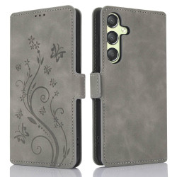 For Samsung Galaxy S24+ 5G Dreamy Butterfly Love Flower Embossed Leather Phone Case(Grey)