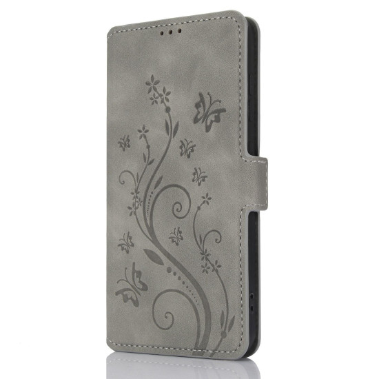 For Samsung Galaxy S24+ 5G Dreamy Butterfly Love Flower Embossed Leather Phone Case(Grey)