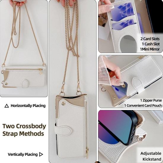 For Samsung Galaxy S24+ 5G Crossbody Chain Fishtail Litchi Leather Phone Case(White)