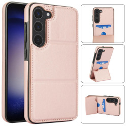 For Samsung Galaxy S23+ 5G Tri-fold Holder Leather Phone Case with Card Slot(Rose Gold)