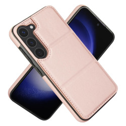 For Samsung Galaxy S23+ 5G Tri-fold Holder Leather Phone Case with Card Slot(Rose Gold)