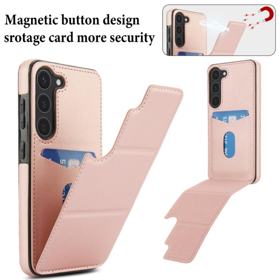 For Samsung Galaxy S23+ 5G Tri-fold Holder Leather Phone Case with Card Slot(Rose Gold)
