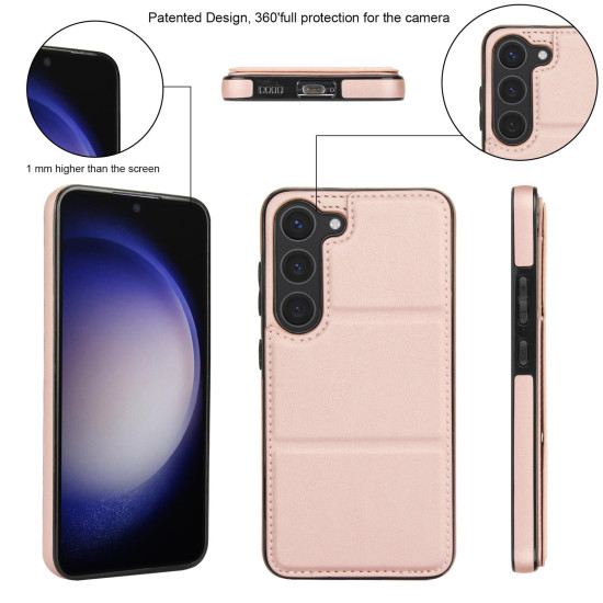 For Samsung Galaxy S23+ 5G Tri-fold Holder Leather Phone Case with Card Slot(Rose Gold)