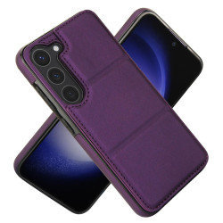 For Samsung Galaxy S23+ 5G Tri-fold Holder Leather Phone Case with Card Slot(Dark Purple)