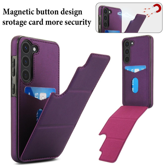 For Samsung Galaxy S23+ 5G Tri-fold Holder Leather Phone Case with Card Slot(Dark Purple)