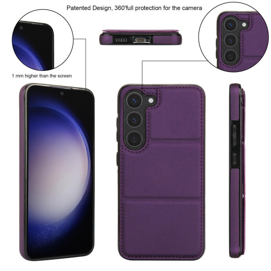 For Samsung Galaxy S23+ 5G Tri-fold Holder Leather Phone Case with Card Slot(Dark Purple)
