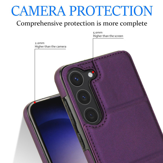 For Samsung Galaxy S23+ 5G Tri-fold Holder Leather Phone Case with Card Slot(Dark Purple)
