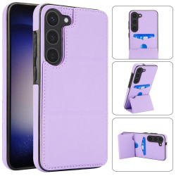 For Samsung Galaxy S23+ 5G Tri-fold Holder Leather Phone Case with Card Slot(Light Purple)