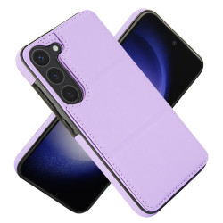 For Samsung Galaxy S23+ 5G Tri-fold Holder Leather Phone Case with Card Slot(Light Purple)