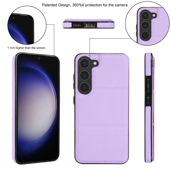 For Samsung Galaxy S23+ 5G Tri-fold Holder Leather Phone Case with Card Slot(Light Purple)