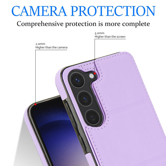 For Samsung Galaxy S23+ 5G Tri-fold Holder Leather Phone Case with Card Slot(Light Purple)