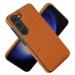 For Samsung Galaxy S23+ 5G Tri-fold Holder Leather Phone Case with Card Slot(Brown)