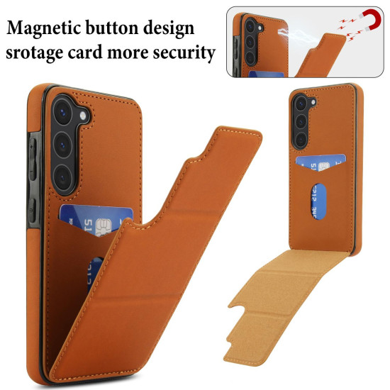 For Samsung Galaxy S23+ 5G Tri-fold Holder Leather Phone Case with Card Slot(Brown)