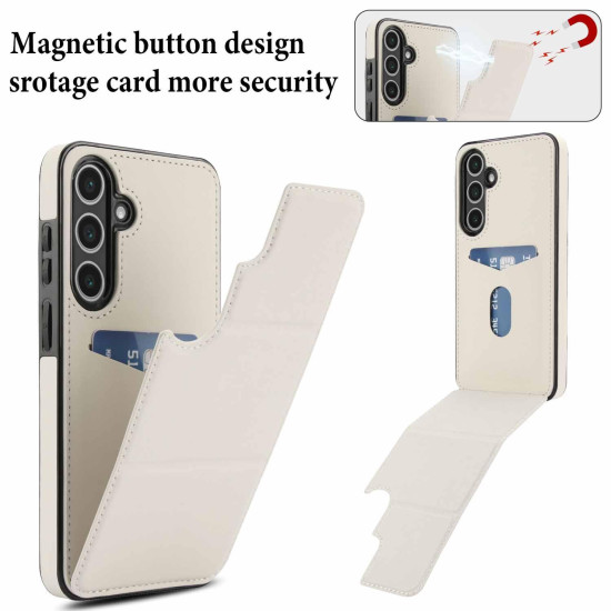 For Samsung Galaxy S24+ 5G Tri-fold Holder Leather Phone Case with Card Slot(White)