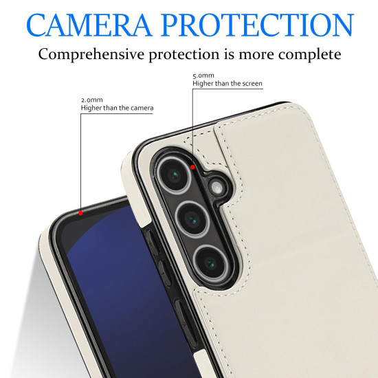 For Samsung Galaxy S24+ 5G Tri-fold Holder Leather Phone Case with Card Slot(White)