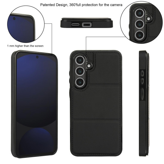 For Samsung Galaxy S24+ 5G Tri-fold Holder Leather Phone Case with Card Slot(Black)