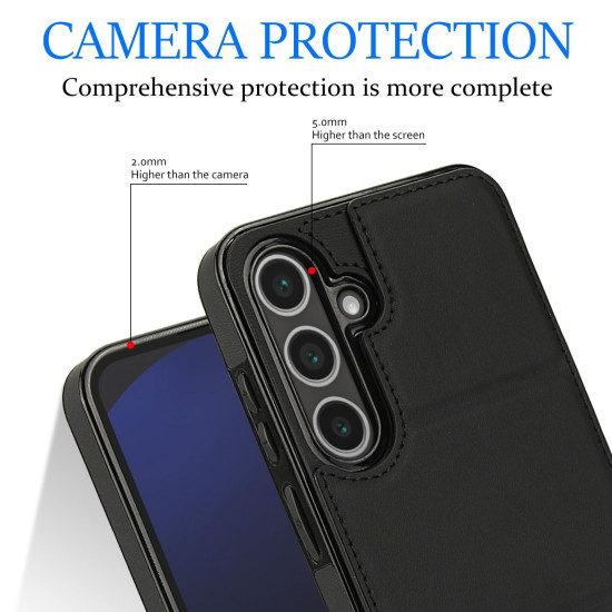 For Samsung Galaxy S24+ 5G Tri-fold Holder Leather Phone Case with Card Slot(Black)