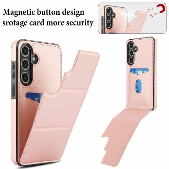 For Samsung Galaxy S24+ 5G Tri-fold Holder Leather Phone Case with Card Slot(Rose Gold)