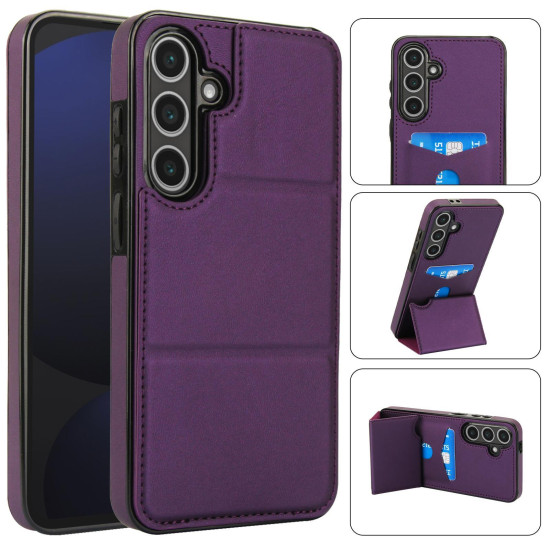 For Samsung Galaxy S24+ 5G Tri-fold Holder Leather Phone Case with Card Slot(Dark Purple)
