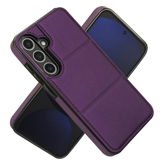For Samsung Galaxy S24+ 5G Tri-fold Holder Leather Phone Case with Card Slot(Dark Purple)