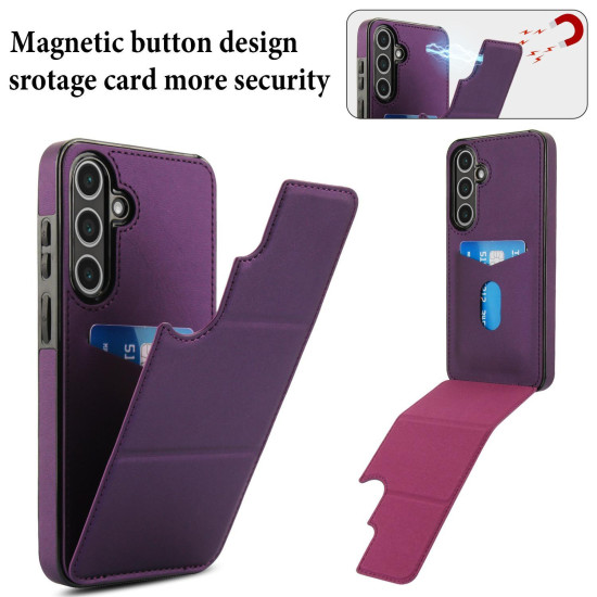For Samsung Galaxy S24+ 5G Tri-fold Holder Leather Phone Case with Card Slot(Dark Purple)