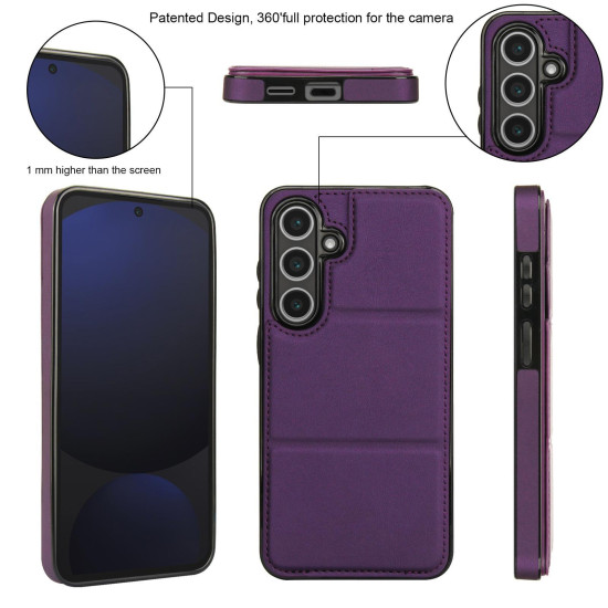 For Samsung Galaxy S24+ 5G Tri-fold Holder Leather Phone Case with Card Slot(Dark Purple)