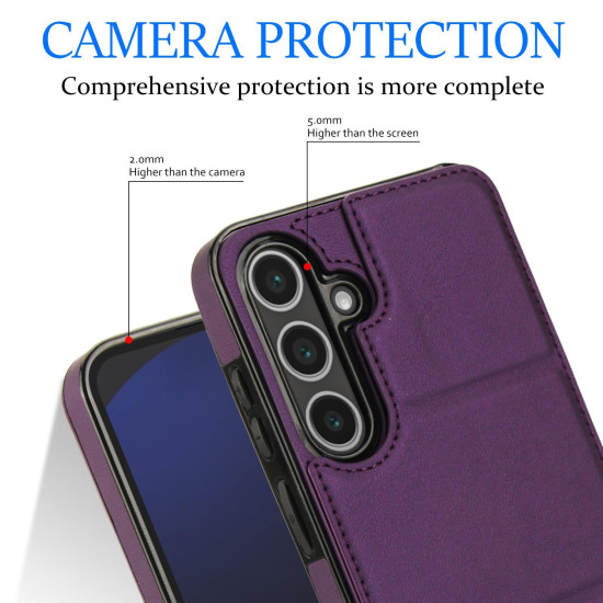 For Samsung Galaxy S24+ 5G Tri-fold Holder Leather Phone Case with Card Slot(Dark Purple)