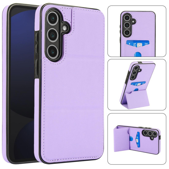 For Samsung Galaxy S24+ 5G Tri-fold Holder Leather Phone Case with Card Slot(Light Purple)