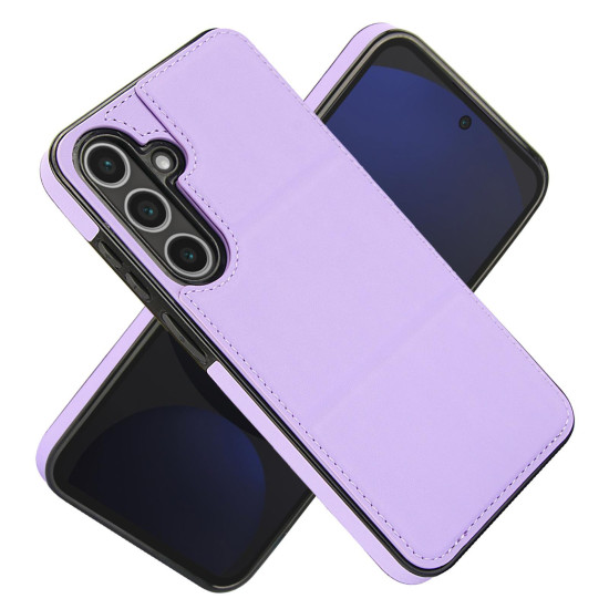 For Samsung Galaxy S24+ 5G Tri-fold Holder Leather Phone Case with Card Slot(Light Purple)