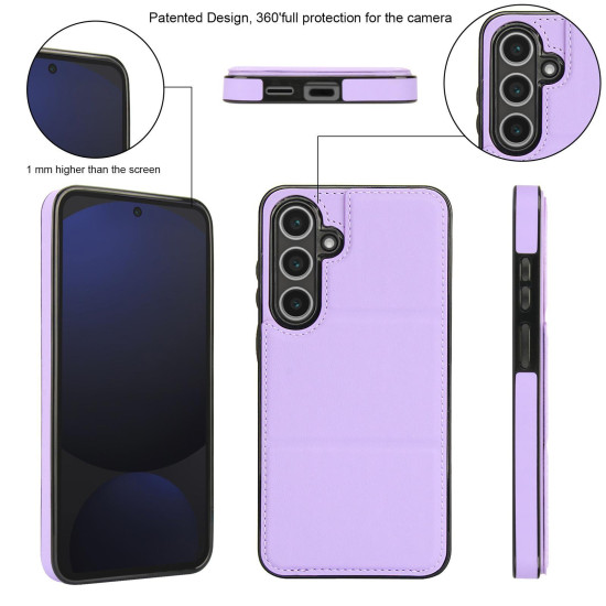 For Samsung Galaxy S24+ 5G Tri-fold Holder Leather Phone Case with Card Slot(Light Purple)