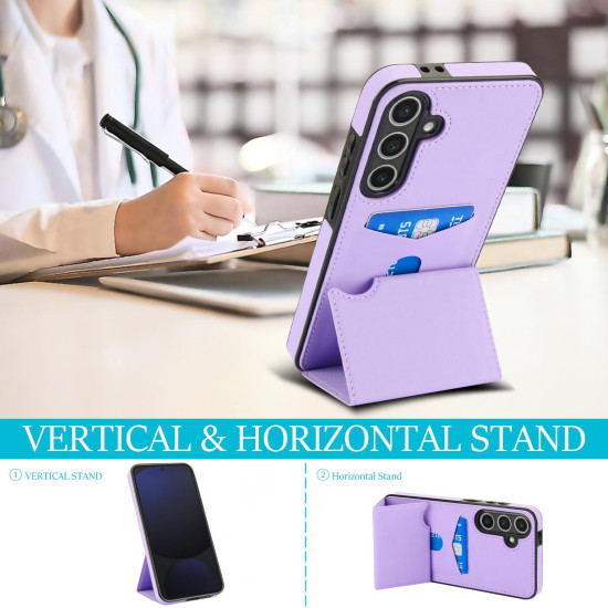 For Samsung Galaxy S24+ 5G Tri-fold Holder Leather Phone Case with Card Slot(Light Purple)