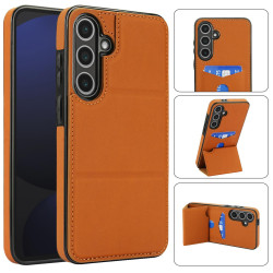 For Samsung Galaxy S24+ 5G Tri-fold Holder Leather Phone Case with Card Slot(Brown)