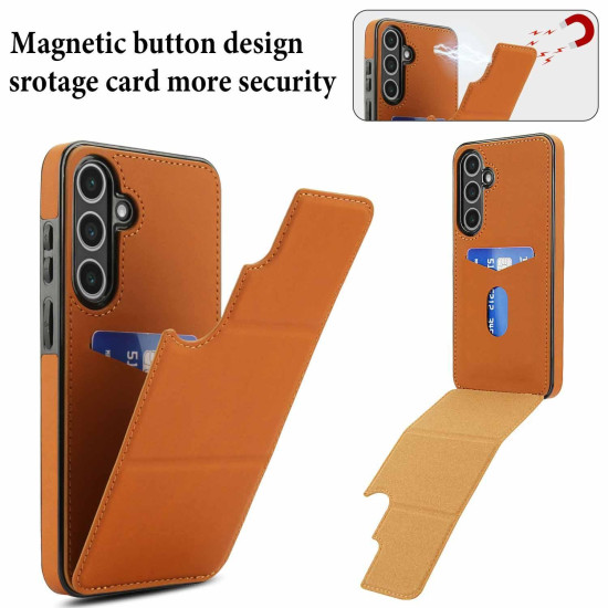 For Samsung Galaxy S24+ 5G Tri-fold Holder Leather Phone Case with Card Slot(Brown)