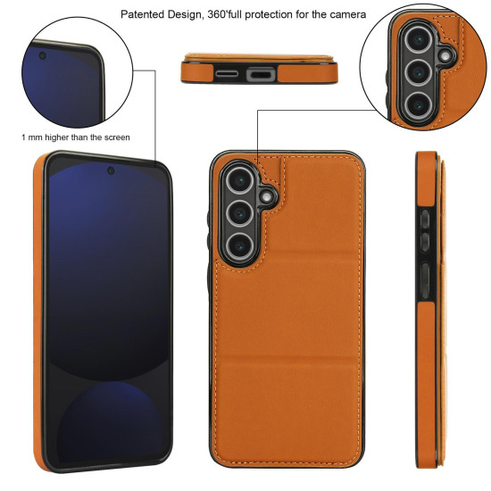 For Samsung Galaxy S24+ 5G Tri-fold Holder Leather Phone Case with Card Slot(Brown)