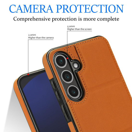 For Samsung Galaxy S24+ 5G Tri-fold Holder Leather Phone Case with Card Slot(Brown)