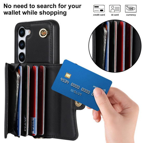 For Samsung Galaxy S24+ 5G RFID Card Slot Phone Case with Long Lanyard(Black)
