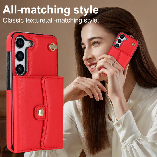 For Samsung Galaxy S24+ 5G RFID Card Slot Phone Case with Long Lanyard(Red)