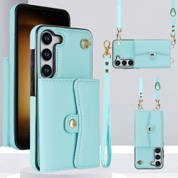 For Samsung Galaxy S24+ 5G RFID Card Slot Phone Case with Long Lanyard(Mint Green)