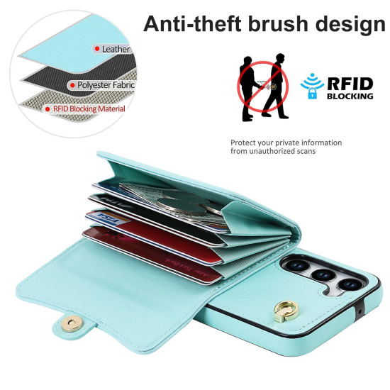 For Samsung Galaxy S24+ 5G RFID Card Slot Phone Case with Long Lanyard(Mint Green)