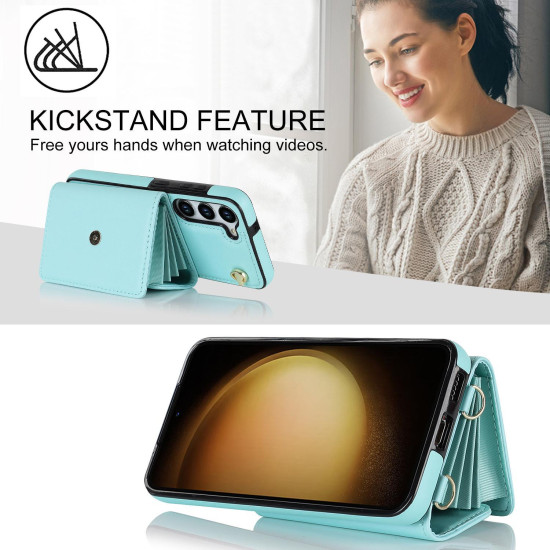 For Samsung Galaxy S24+ 5G RFID Card Slot Phone Case with Long Lanyard(Mint Green)