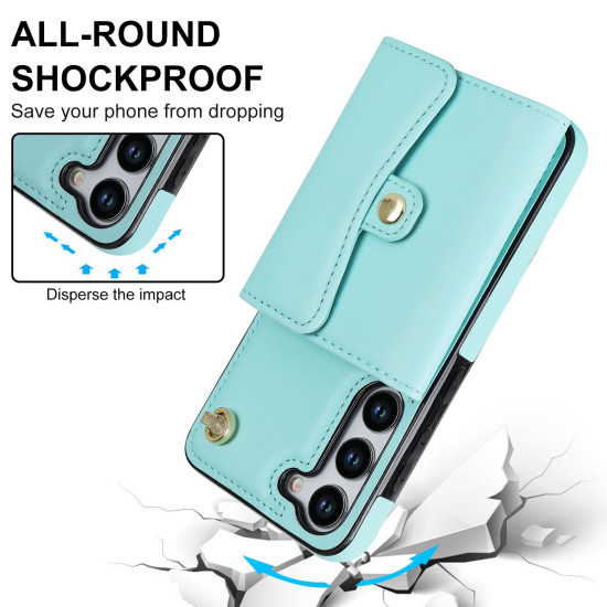 For Samsung Galaxy S24+ 5G RFID Card Slot Phone Case with Long Lanyard(Mint Green)