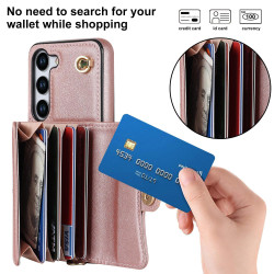 For Samsung Galaxy S24+ 5G RFID Card Slot Phone Case with Long Lanyard(Rose Gold)